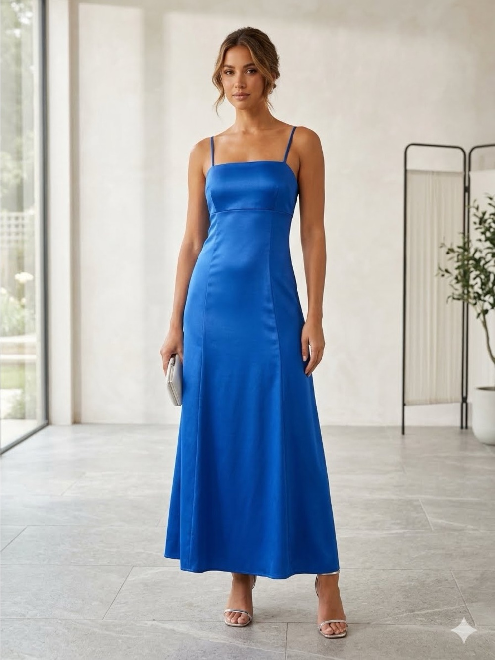 ✨Prom Blue Satin Maxi Gown | Formal Slip Dress | Wedding Guest Formal Dance S/M